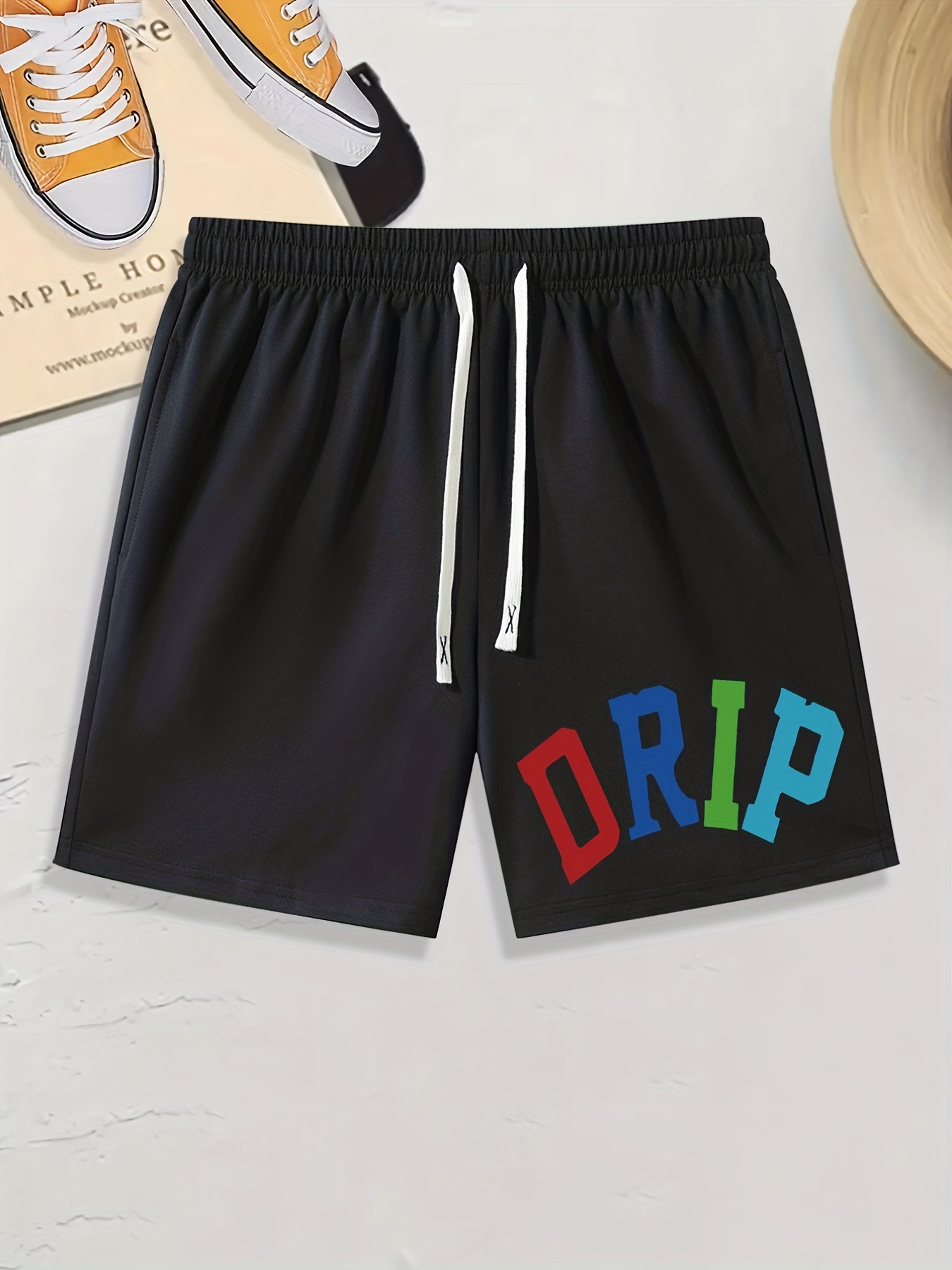 Drip Graphic Print Solid Color Casual Slightly Stretch Graphic Drawstring  Shorts, Men's Trendy Shorts For Summer - Temu