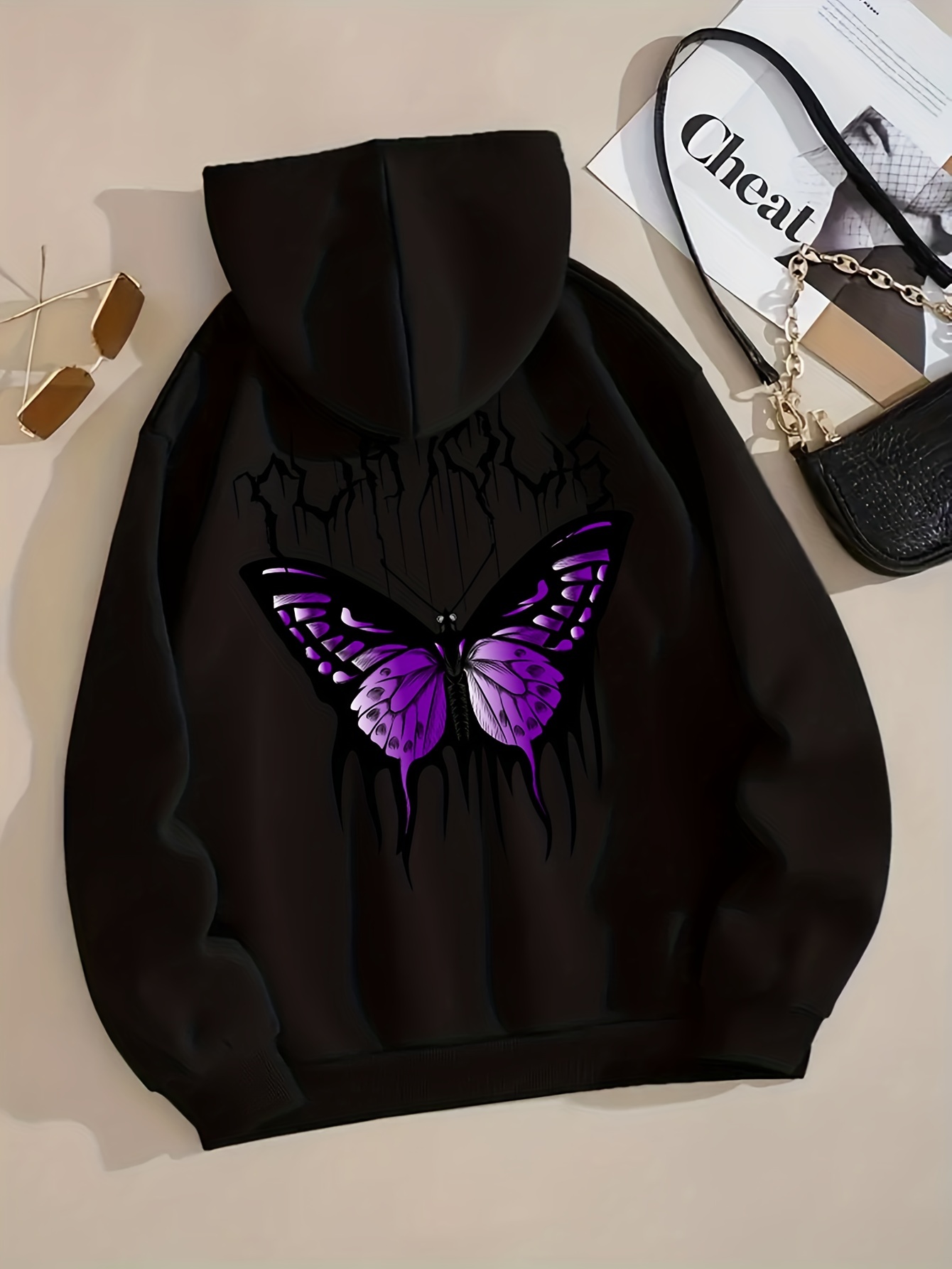 Casual Hoodie Plus Size Women s Plus Gothic Butterfly Print - Temu