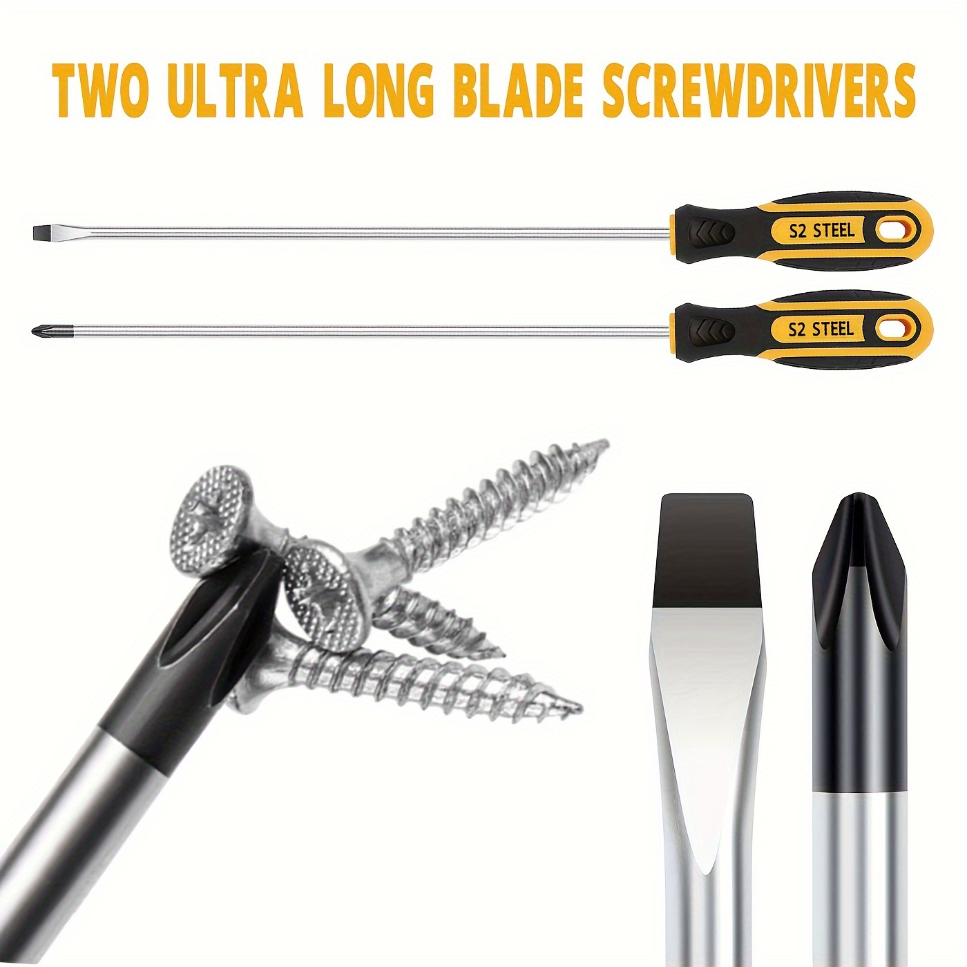 

2pcs Long Screwdriver, 11.8in Long Blade Screwdriver Set Magnetic Screwdriver, Phillips & Slotted Bits. Nice Gifts