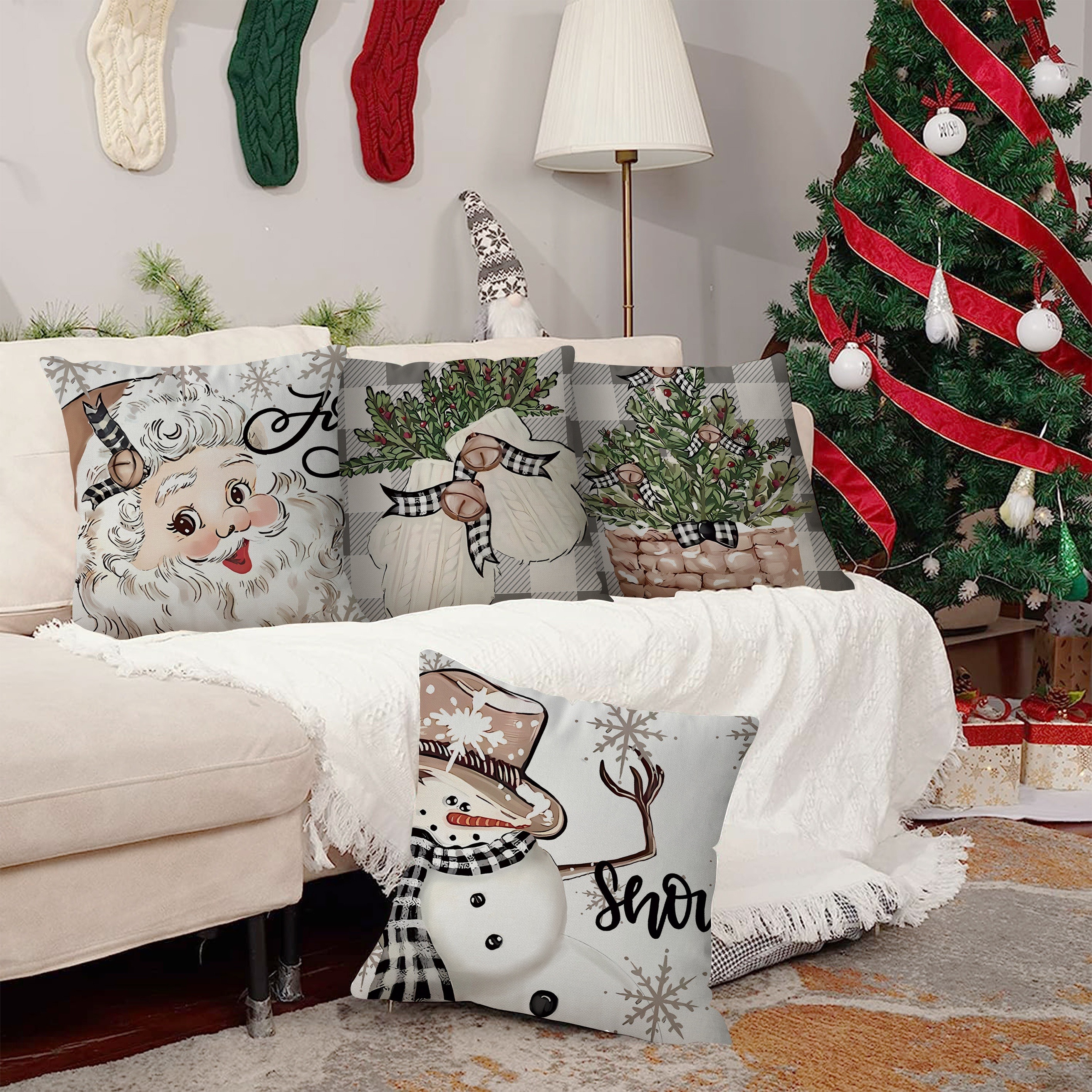 Christmas Snowman Letter Throw Pillow Cover Home Sofa Cushion