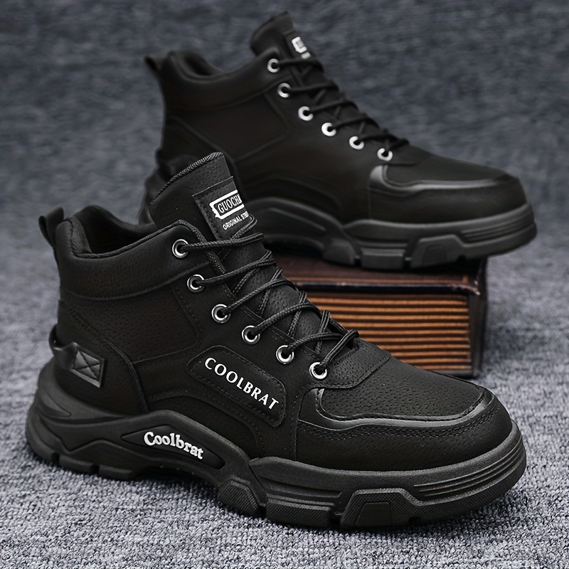 Lace-Up Comfortable PU Work Boots, Men's Sturdy and Breathable Shoes Sneakers,Steel Toe Shoes Men,Temu