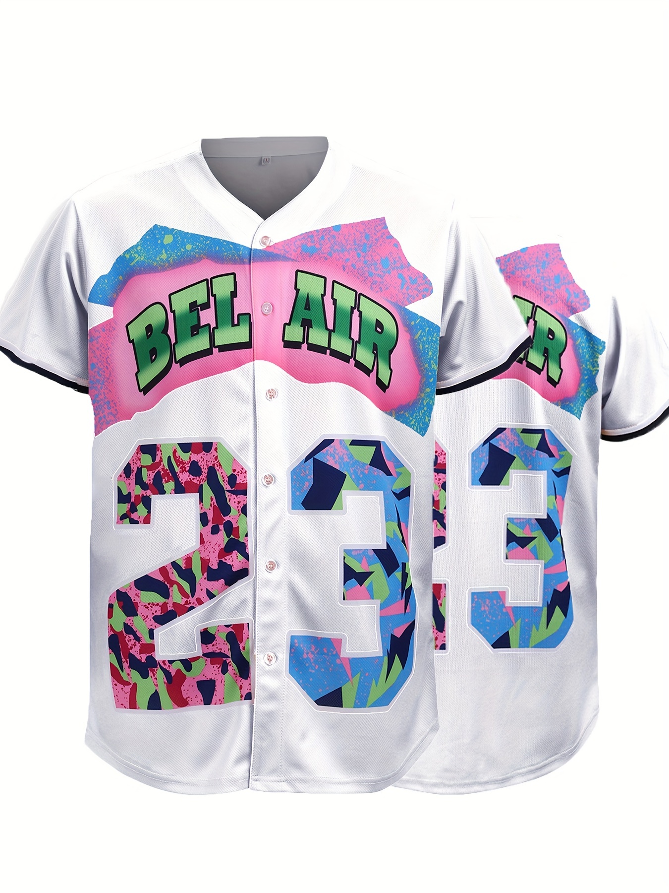 Men's Bel Air #23 Baseball Jersey, 90's City Theme Party Clothing, Hip Hop  Fashion Button Up Short Sleeve Shirt Suitable For Birthday Party - Temu  Australia