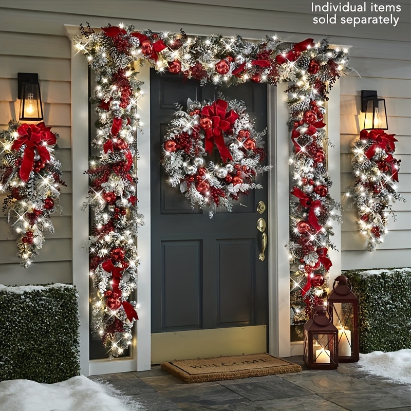 20inch Artificial Christmas Teardrop Swags, Stair Door Swags Christmas  Wreath Hanging Ornament, Ribbon Bowknot For Indoor Outdoor Home Decor