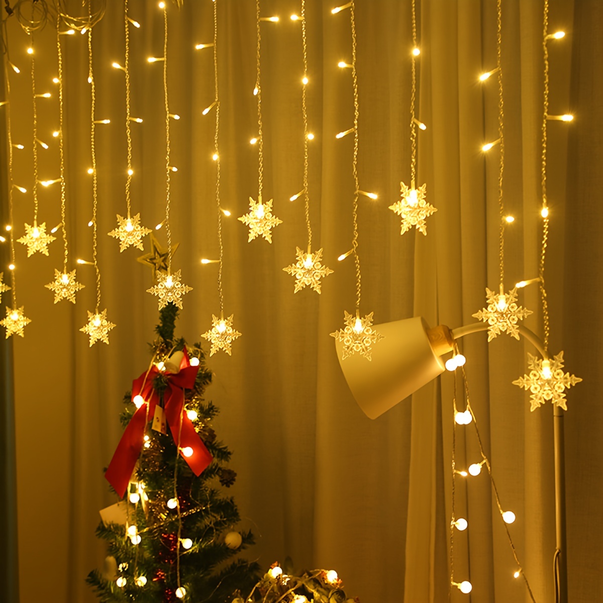 1pc Guirlande Lumineuse Rideau Étoile De Neige LED De Noël - Temu