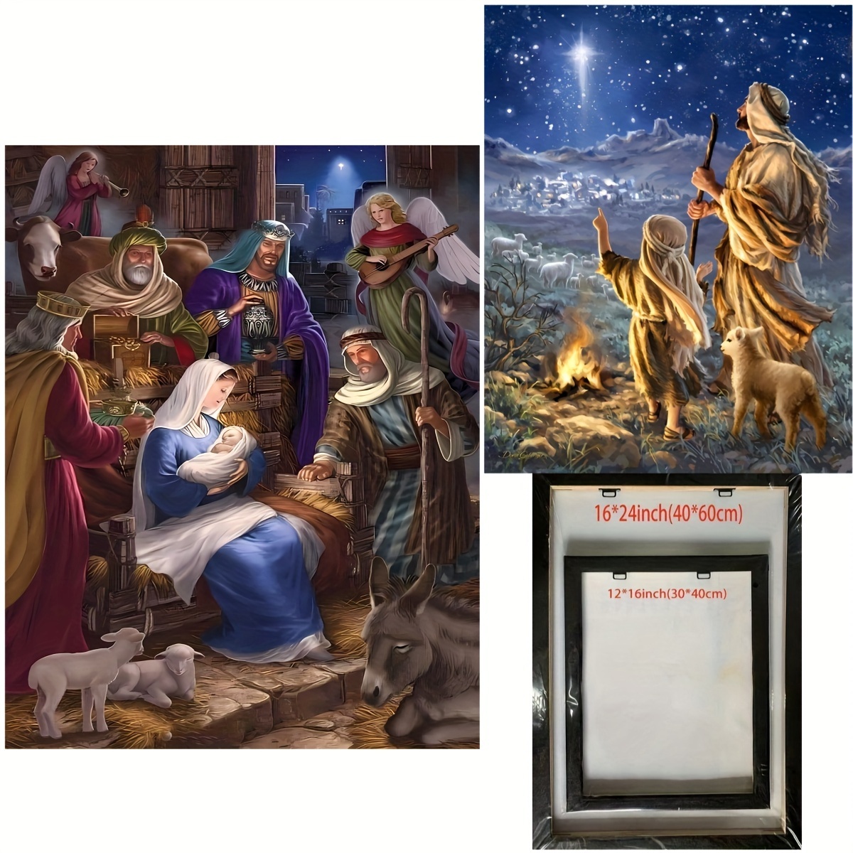 Framed Christmas Picture, Nativity, 16” x 20, Canvas