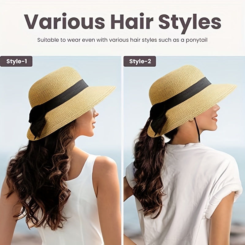 Women Fashion Summer Bow Straw Foldable Hat Beach Sun Protection