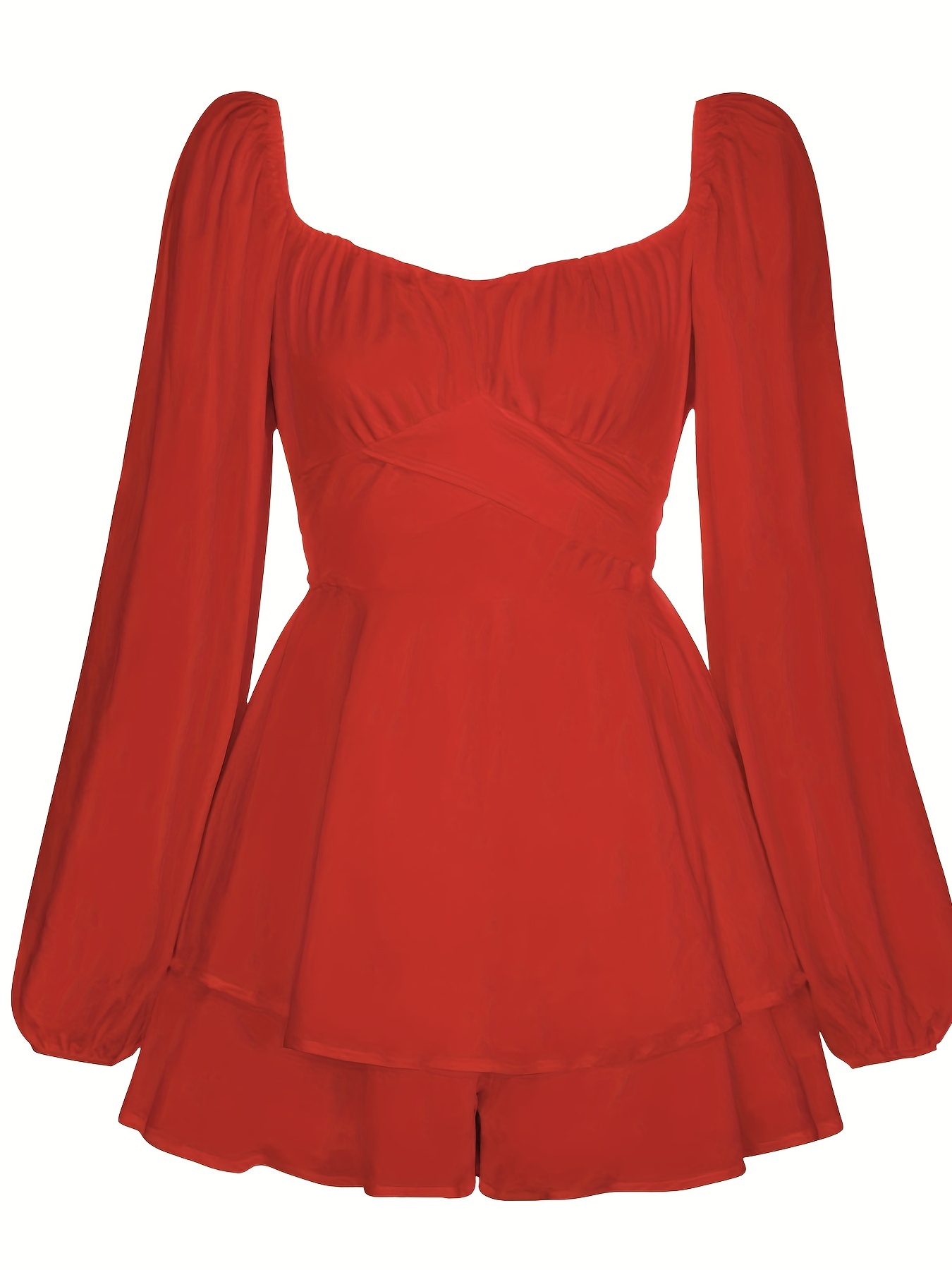 Women's Dresses Red Solid Ruffle Trim Dresses