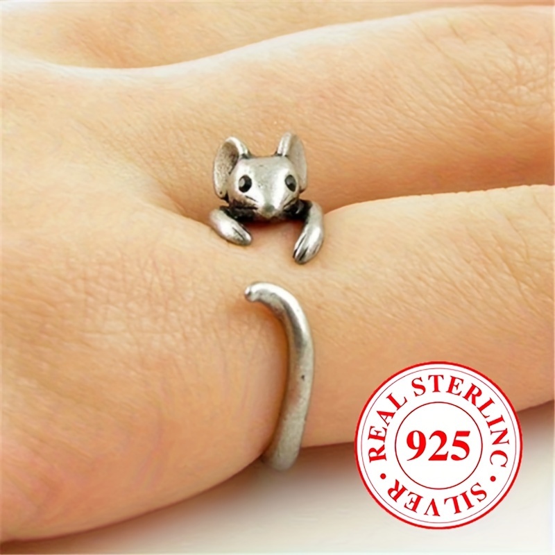 

925 Sterling Silver Cuff Ring Cute Mouse Design Suitable For Men And Women Match Daily Outfits Party Accessory High Quality Adjustable Ring