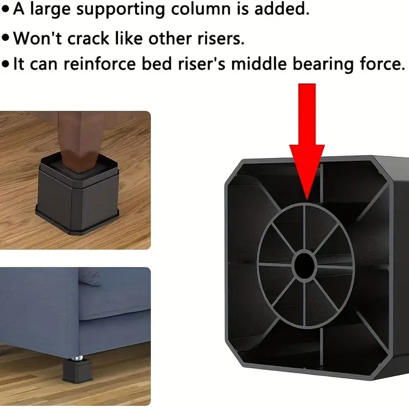 High Bed Footrest Bed Riser Adjustable Furniture Booster Cushion Durable  Heavy Duty Lift For Sofa, Table, Chair And Dorm Bed Riser, Sofa Riser,  Black - Temu