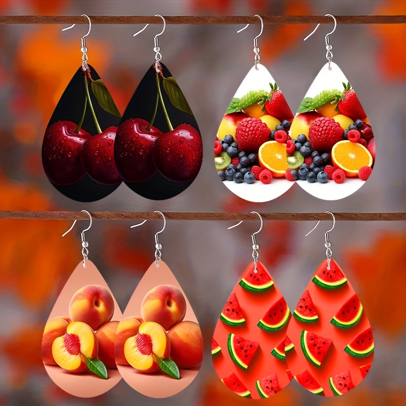 12pcs Stay Cute and Creative Imitation Fruits and Foods Pendant Resin Earrings for Girls and Women, Perfect for Daily Wear,Temu