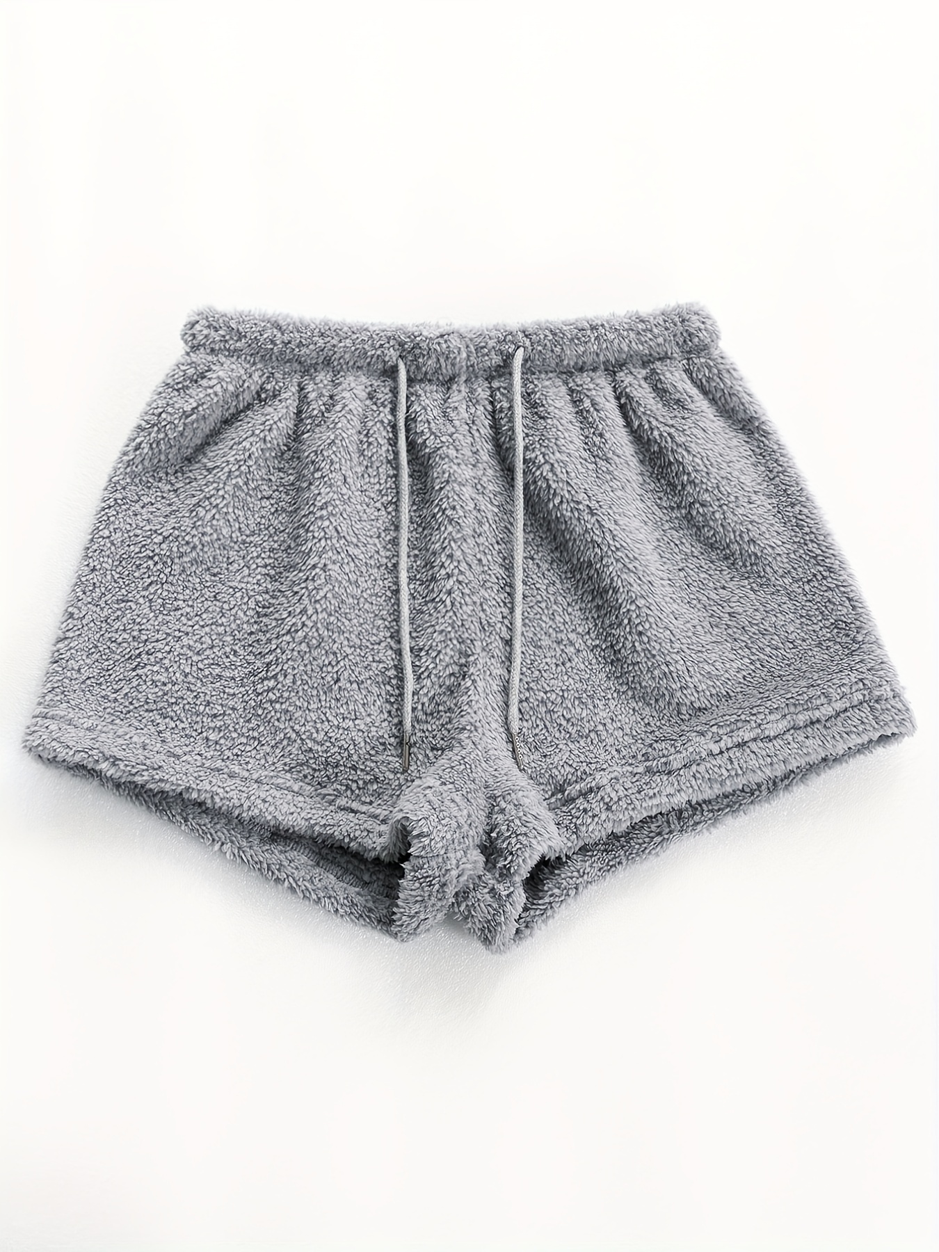 Solid Fuzzy Sleep Bottoms Soft Comfy Drawstring Lace Shorts - Temu Canada