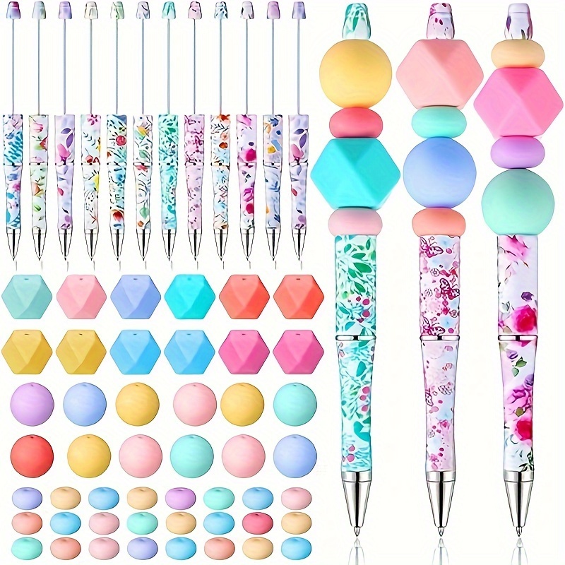 MexSpFit 15 Pieces 5 color Plastic Beadable Pens for DIY Ppl Beads Pens  Beadable pens bulk Assorted Bead Pen for Kids Students Presents
