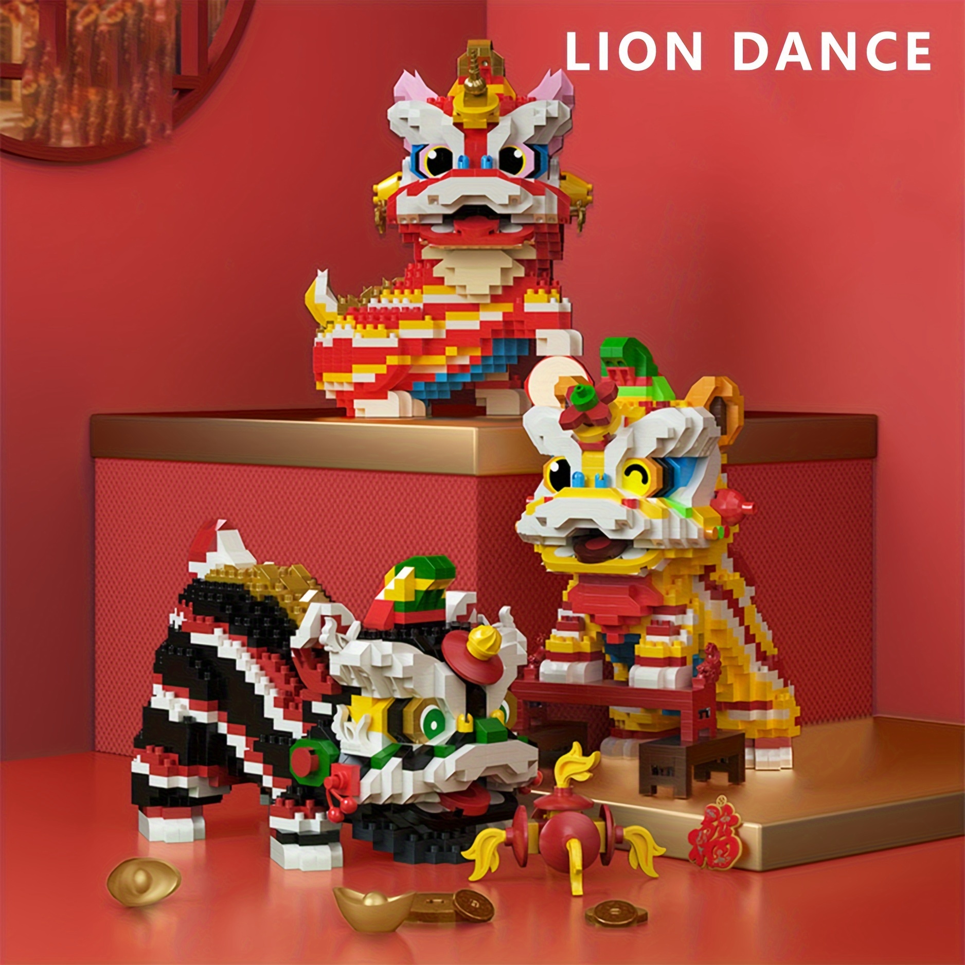 Building Block Toys, Lion Dance, Blocs De Danse De Lion De Style Chinois,  Jouet De Danse De Lion De Style Chinois - Temu France