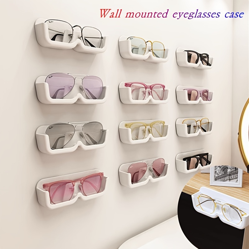 Organizador de lentes de sol con 7 correas de piel de vacuno,  almacenamiento de lentes de sol de madera, soporte para anteojos montado en  la pared