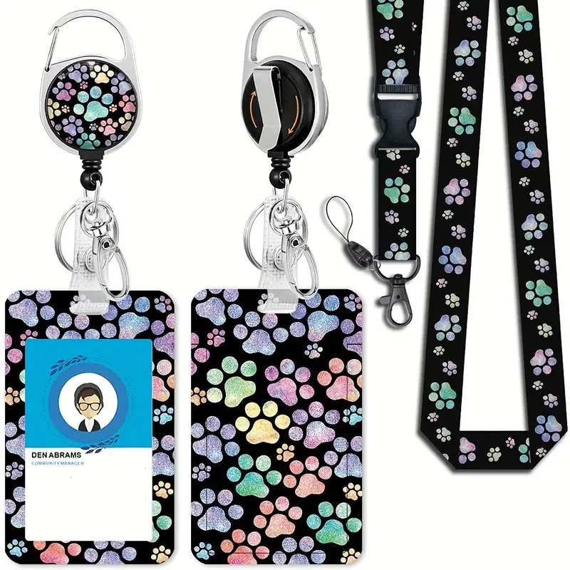 Puppy Dog Paw Lanyards For ID Badges, Cute Retractable ID Badge Holder With Detachable Lanyard, Fashionable Badge Reel Heavy Duty With 360 Degrees