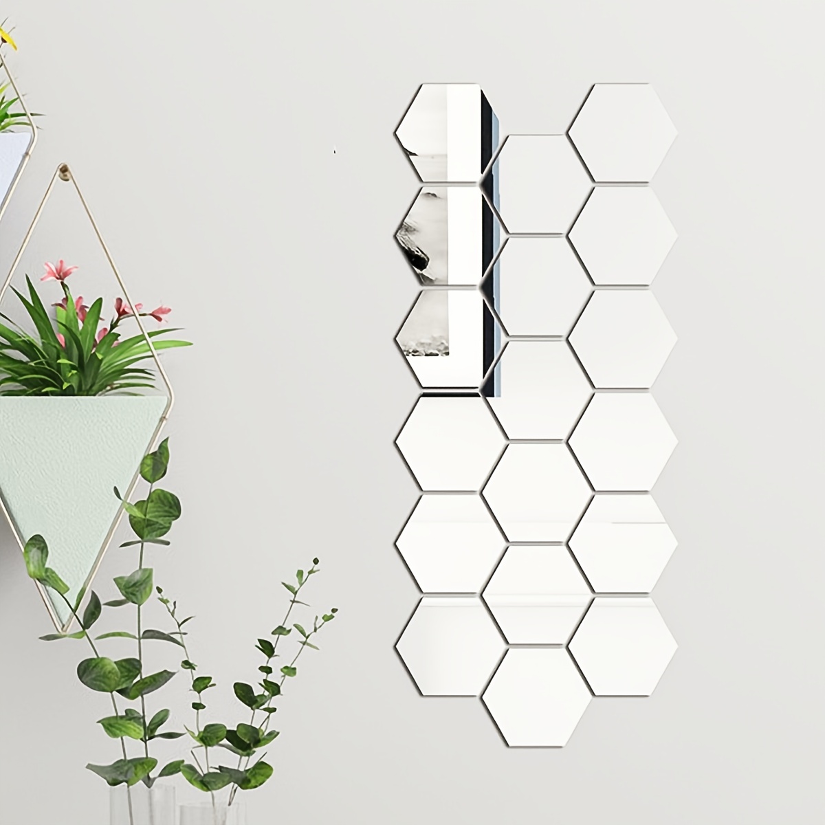 Verspiegelte Acryl Wanddeko, selbstklebende Hexagon Spiegel