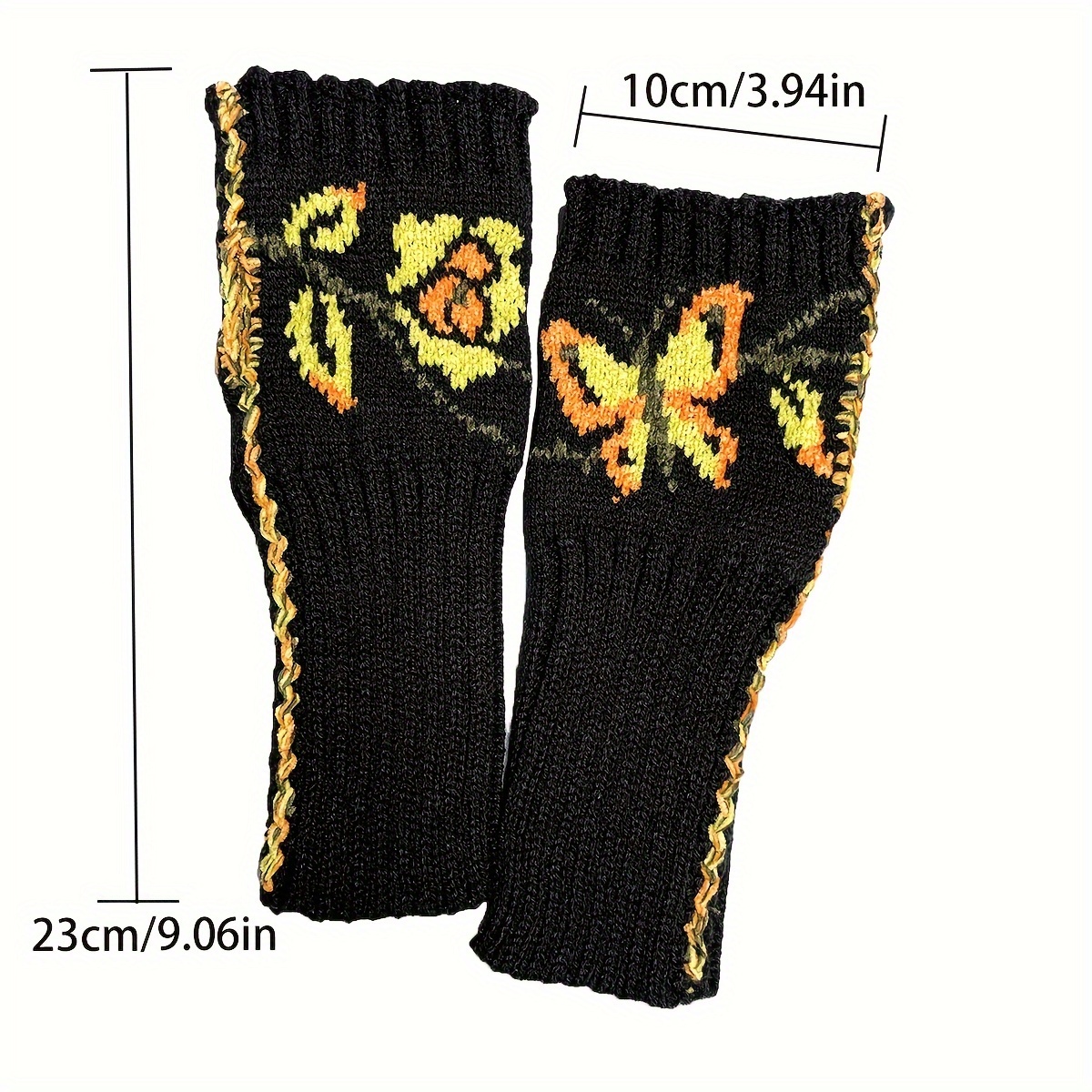 Vintage Flower Butterfly Crochet Gloves Contrast Color Knit - Temu