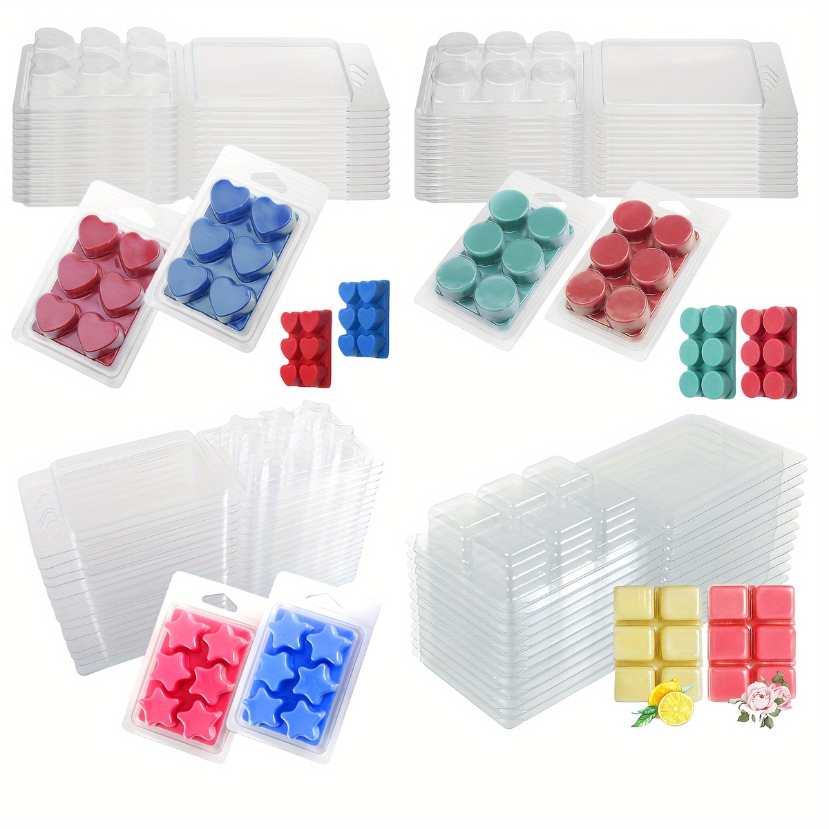 10 Packs Wax Melt Mold Wax Melt Clamshells Molds Heart 6 Cavity Clear  Plastic Cube Tray for Candle Soap Making - AliExpress