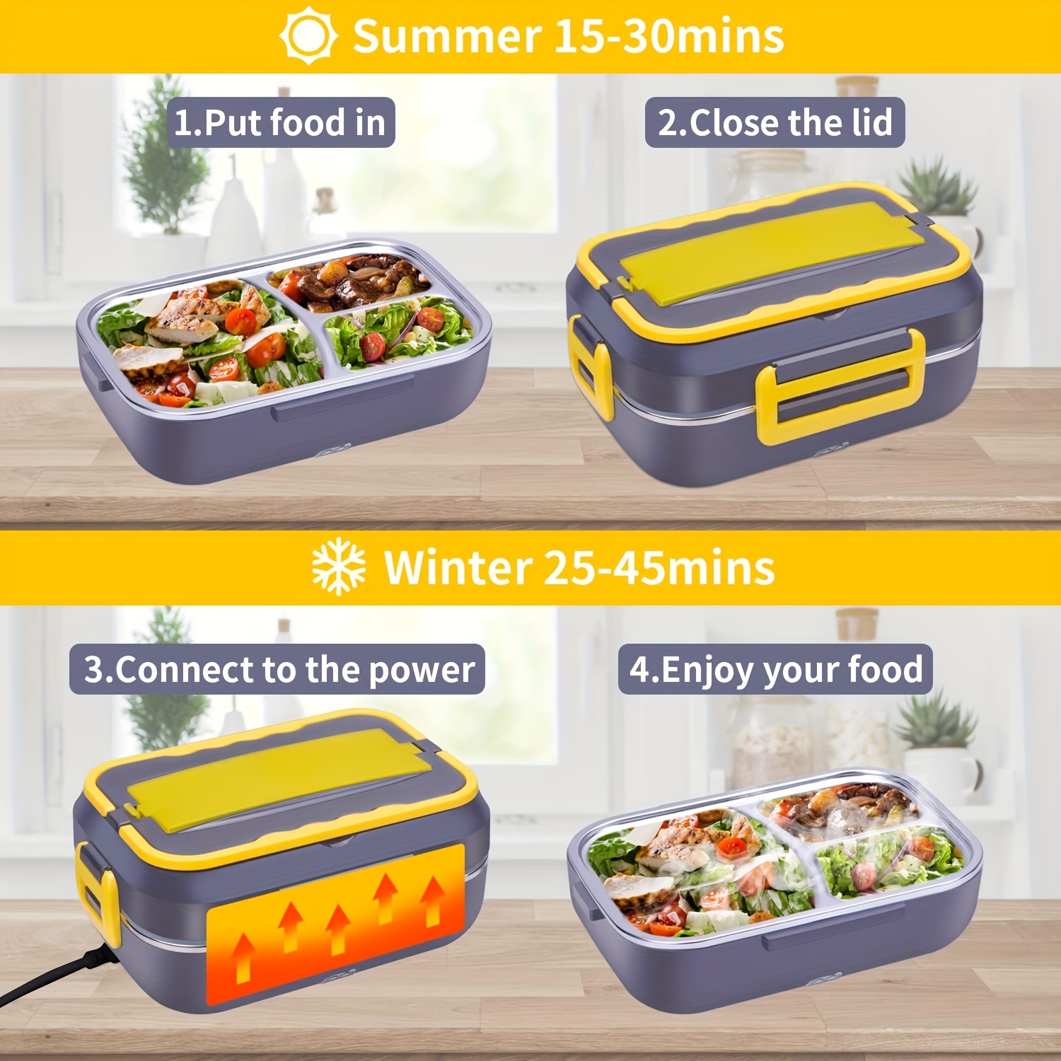 1pc, Electric Lunch Box, Food Heated 3 In 1 Portable Food Warmer Heater For  Car, Truck, Home, Self Heating Box, Stainless Steel Food Container, For  School Students And Office Workers, Travel Kitchen