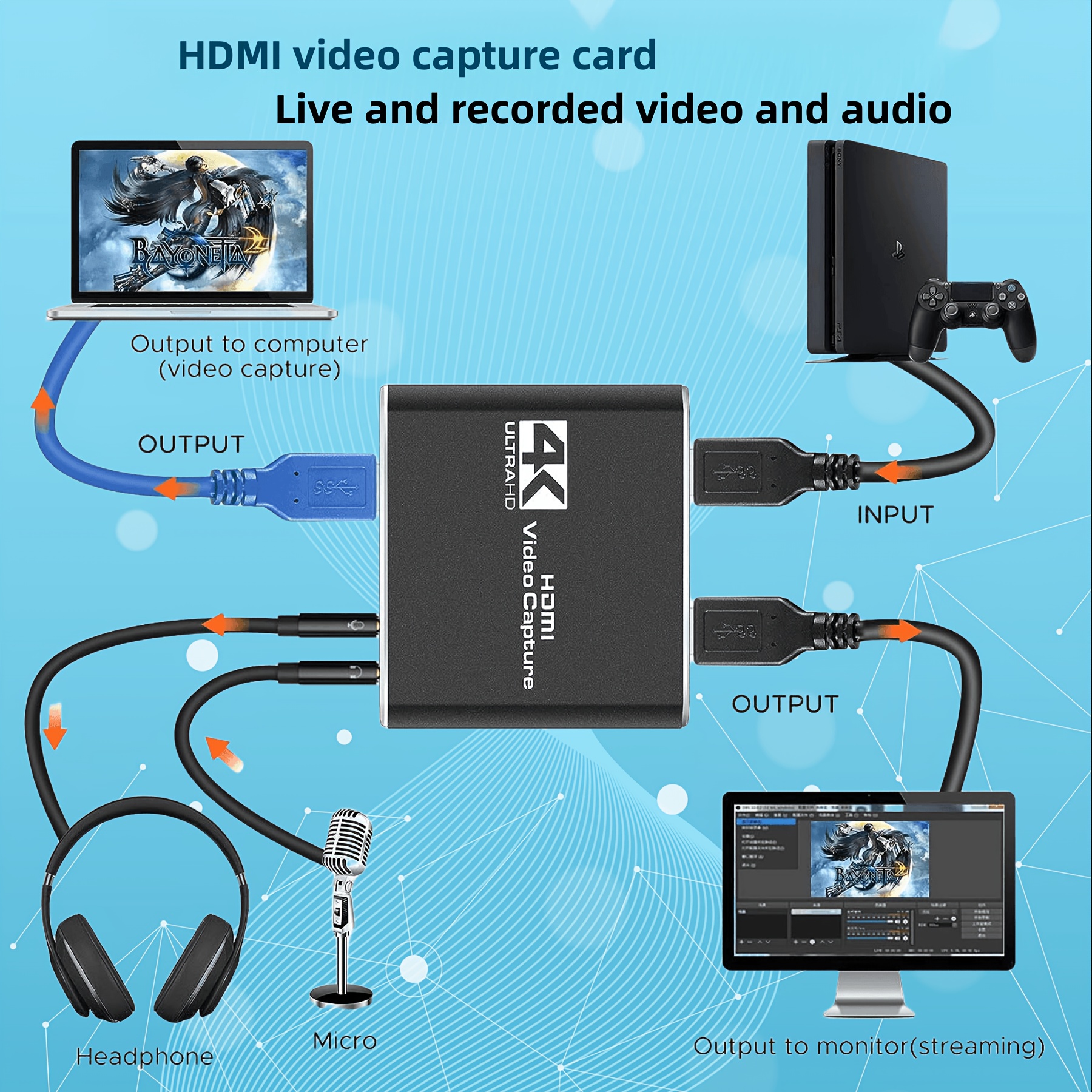 Capture Card Audio And Video Capture Card With Microphone 4k - Temu