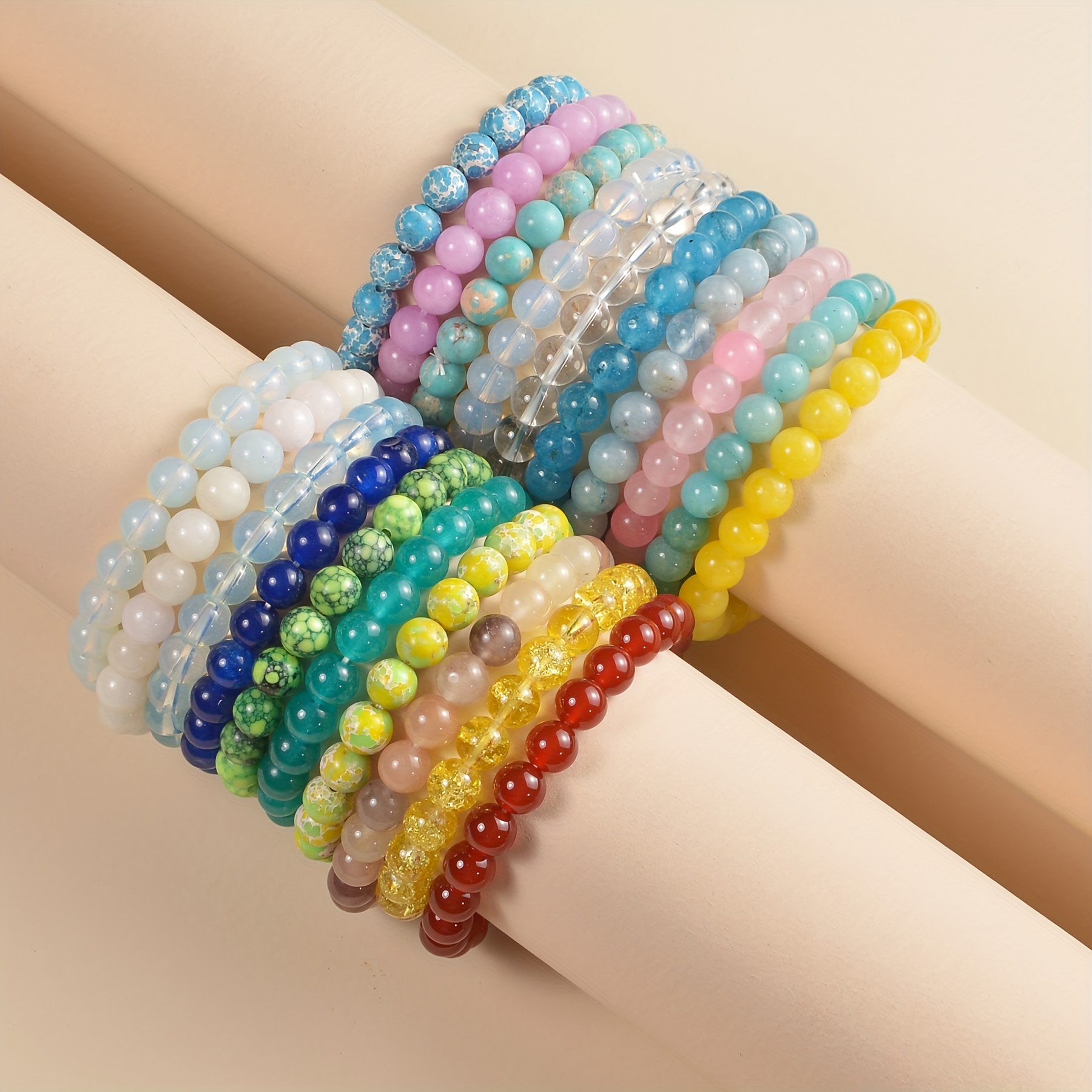 Glass Beaded Bracelets For Women Handmade Stretch Gradient - Temu