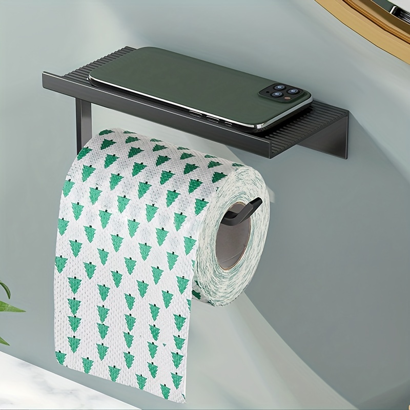 Toilet Roll Paper Holder with Shelf - Wall Mounted Self Adhesive 2