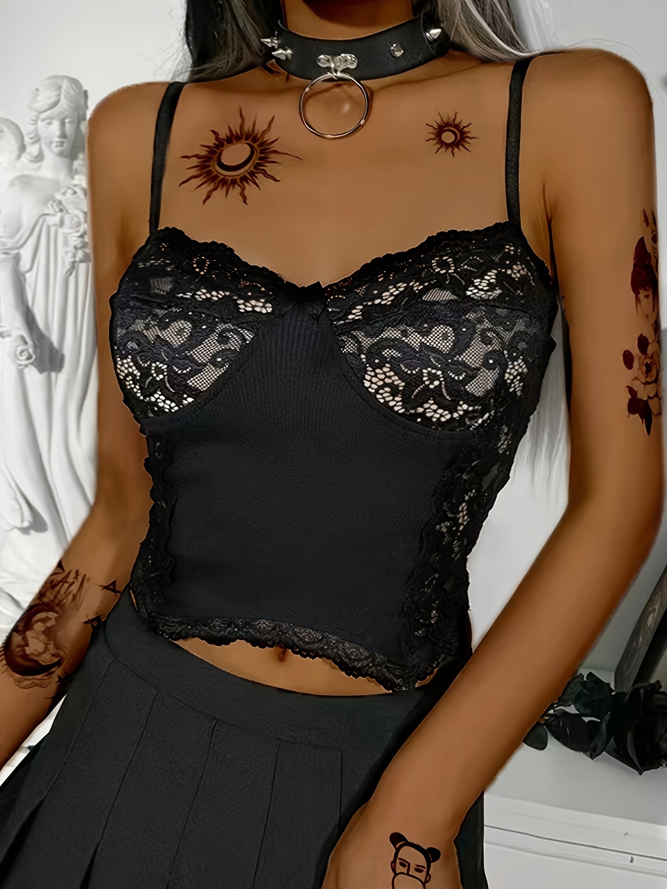Women's y2k Floral Embroidered Cami Crop Top Sexy Sheer Mesh Fairy