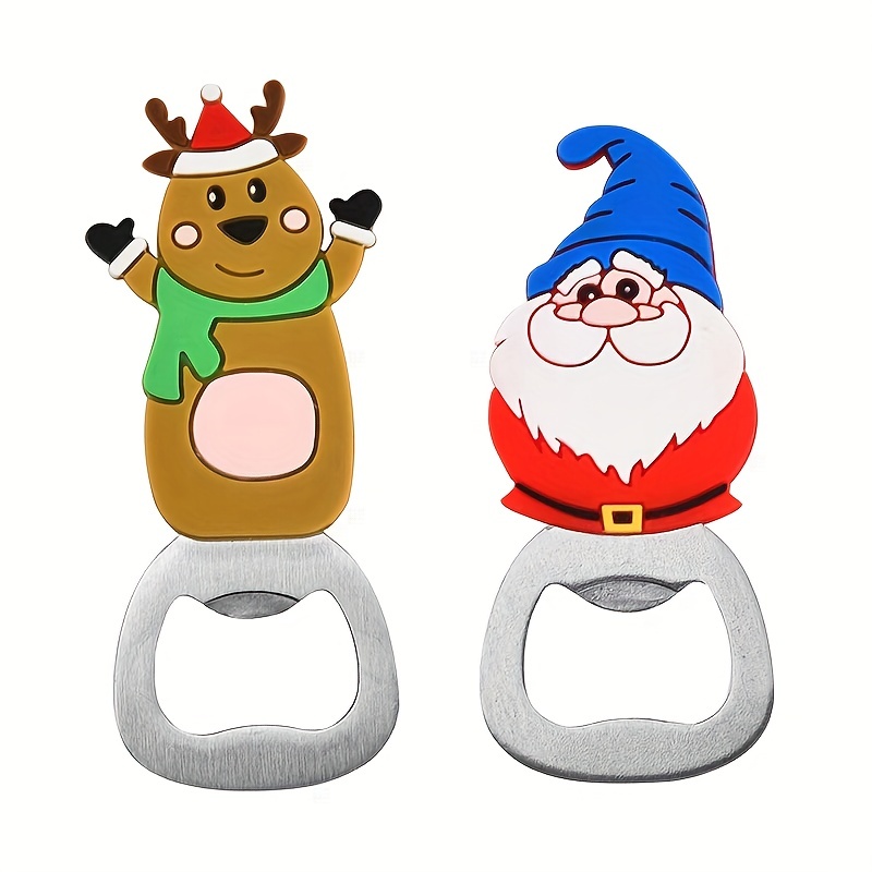 4pcs Xmas Tree Beer Bottle Opener Stainless Steel Multi-Function Silicone Grip