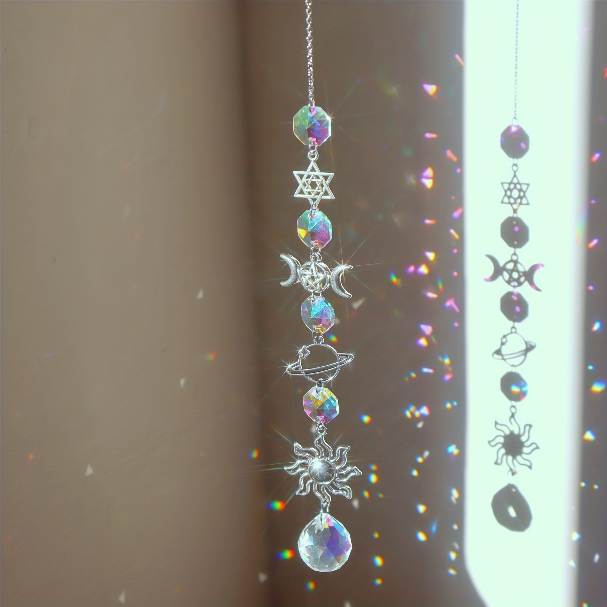 Crystal Wind Chime Pendant Colorful Star Moon Hanging Drops Garden  Decoration Crystal Pendant Colorful Bead Hanging Drop