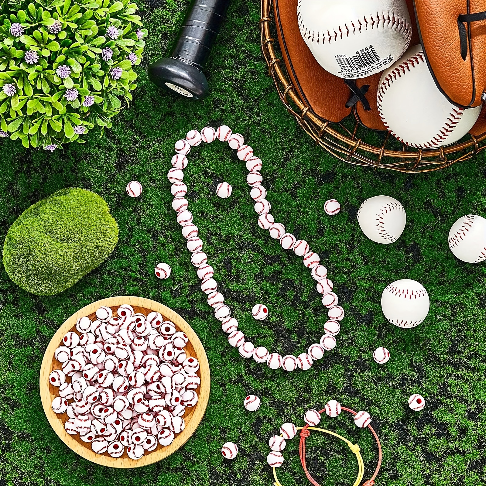 Baseball Beads Acrylic Beads For Diy Jewelry Making Sports - Temu