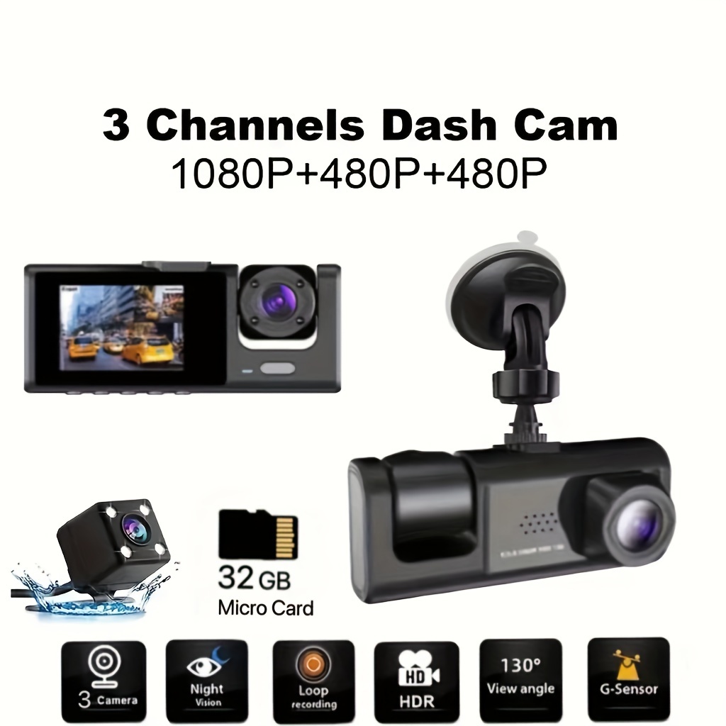 3 channel Dash Cam: 1080p Ir Night Vision Loop Recording 2 - Temu