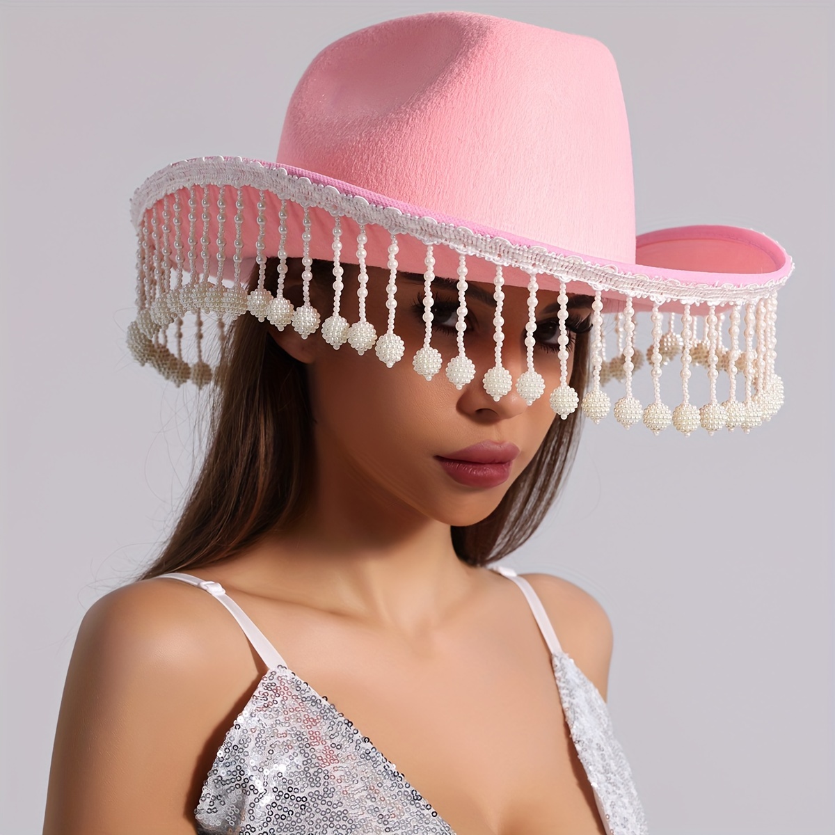 cowboy jazz hat chain tassel decor fedora cap - Temu display picture 2