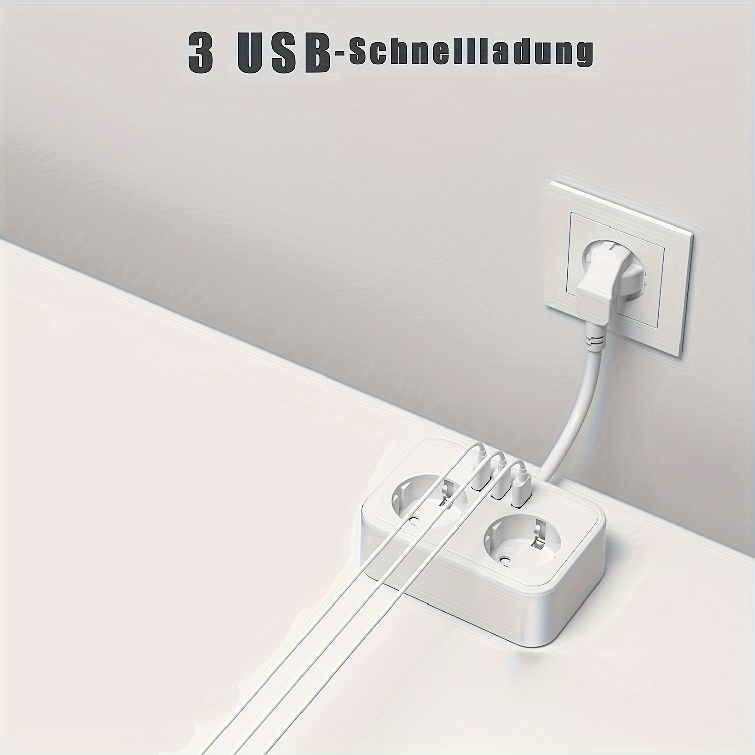 Bloc multiprises à 5 voies avec 3 ports USB noir - Connexion 1 : 5x Schuko  Connexion 2 : 3x USB, Alimentation : secteur, Tension : 230 V - 10 A,  Longueur du câble : 2 mètres. Extra : Protection des enfants, Interrupteurs