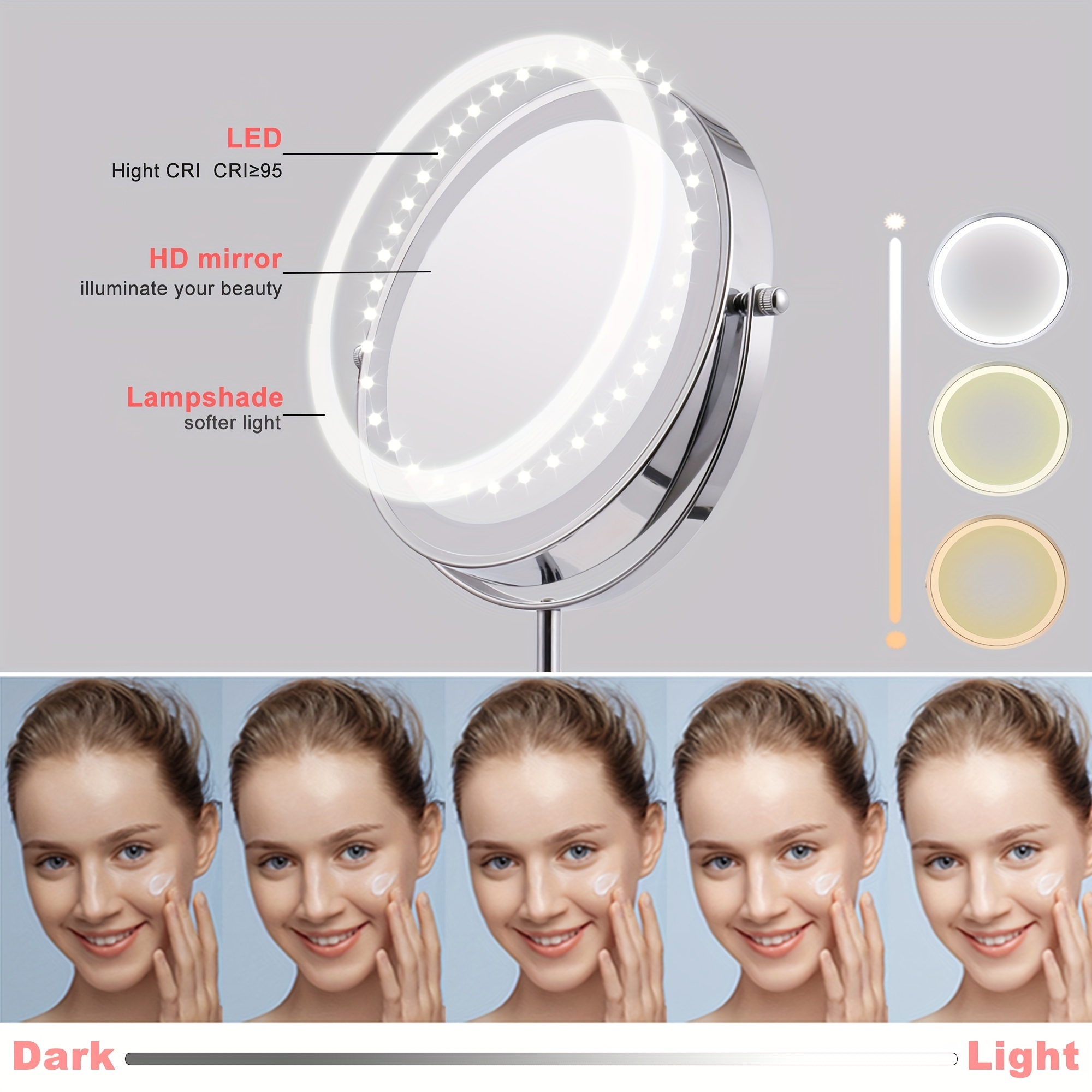 LOVESPEJO Espejo de maquillaje iluminado con aumento 1X/10X, espejo de  aumento de doble cara de 8 pulgadas con luz, espejo cosmético desmontable
