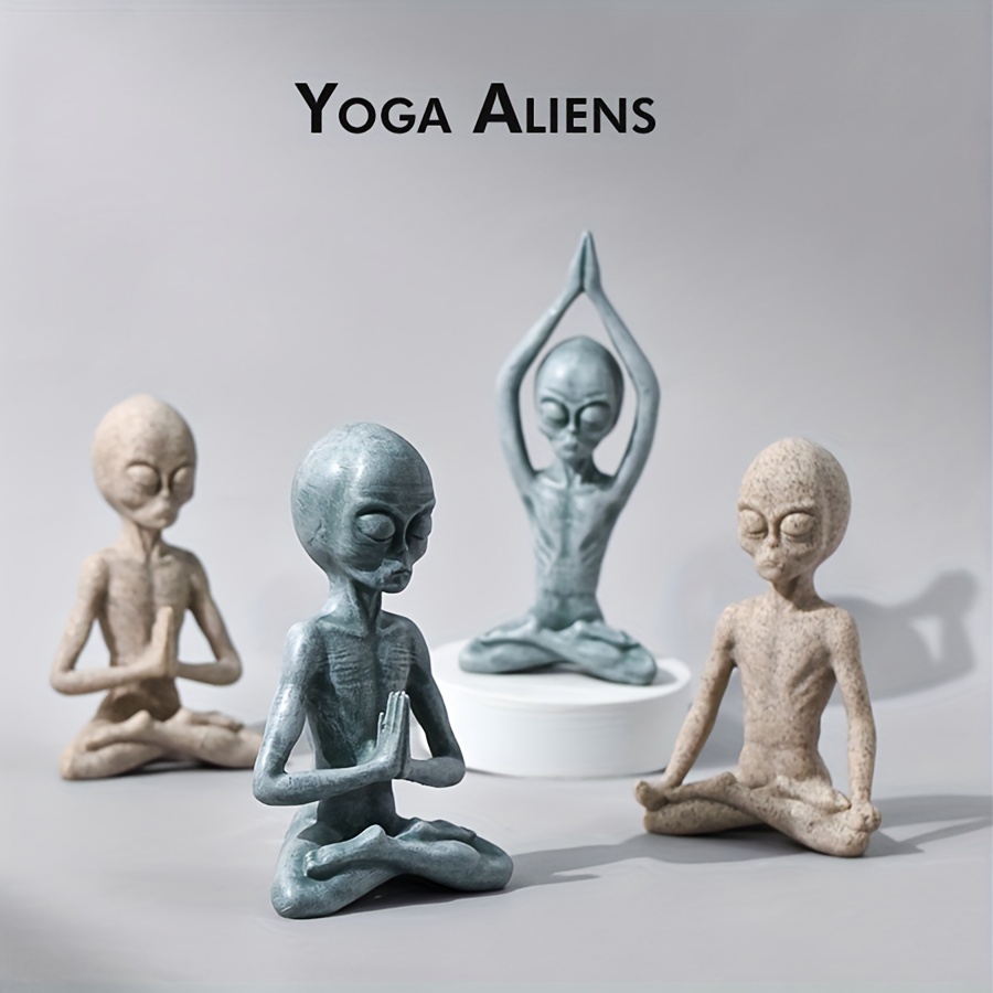 Yoga Alien Resin Statue Meditating Ufo Sculpture Desktop - Temu