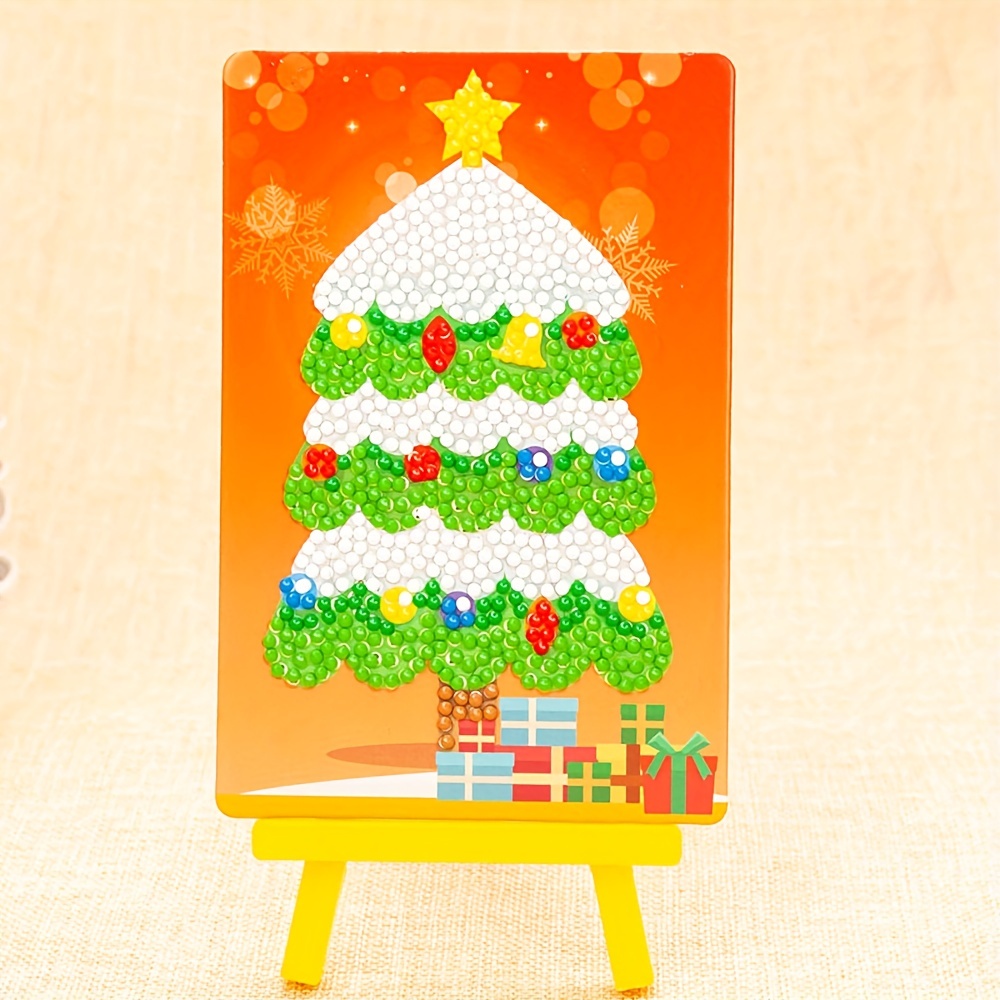 Mini 5D Diamond Painting with Easel, 3.9x5.9 DIY Crafts Set Gem Painting  Kit Christmas