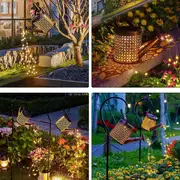 1pc solar watering can with lights solar lanterns outdoor hanging waterproof garden decor flash warm light with stand solar lights outdoor garden decorative retro metal solar garden lights yard decorations for lawn path patio halloween decorations lights outdoor details 9