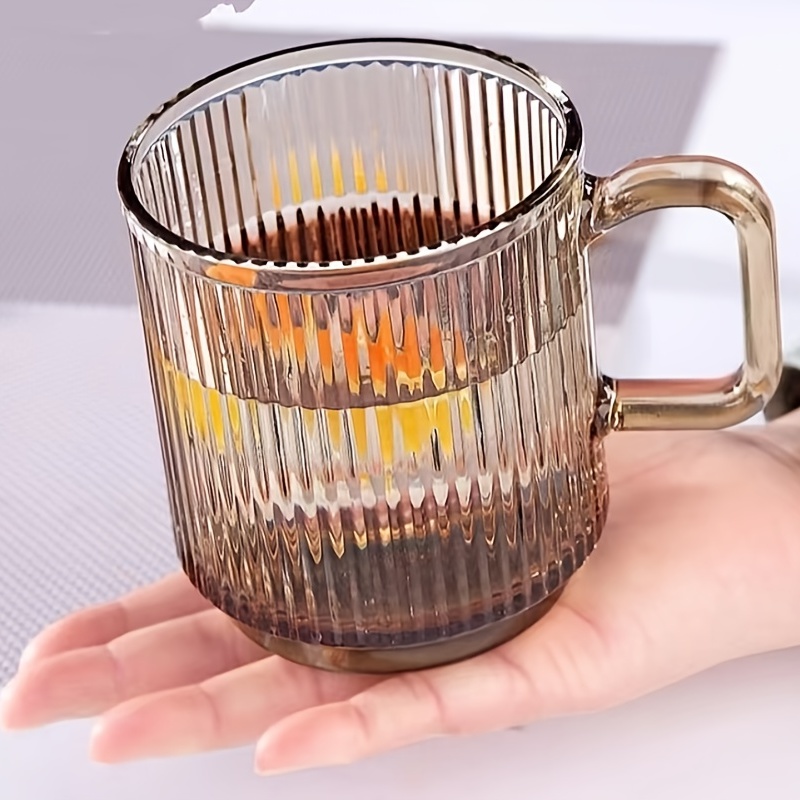 Glass Cup with Wood Lid and Straw Stripe Transparent Cups for