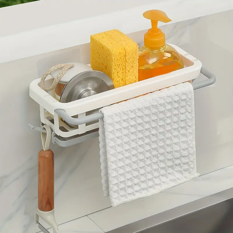 Sponge Holder For Kitchen Sink, Kitchen Sink Caddy With Dish Brush Holder  And Dish Cloth Hanger, Plastic Sponge Caddy For Soap, Sponge And Scrubber,  No Drill And Rustproof - Temu