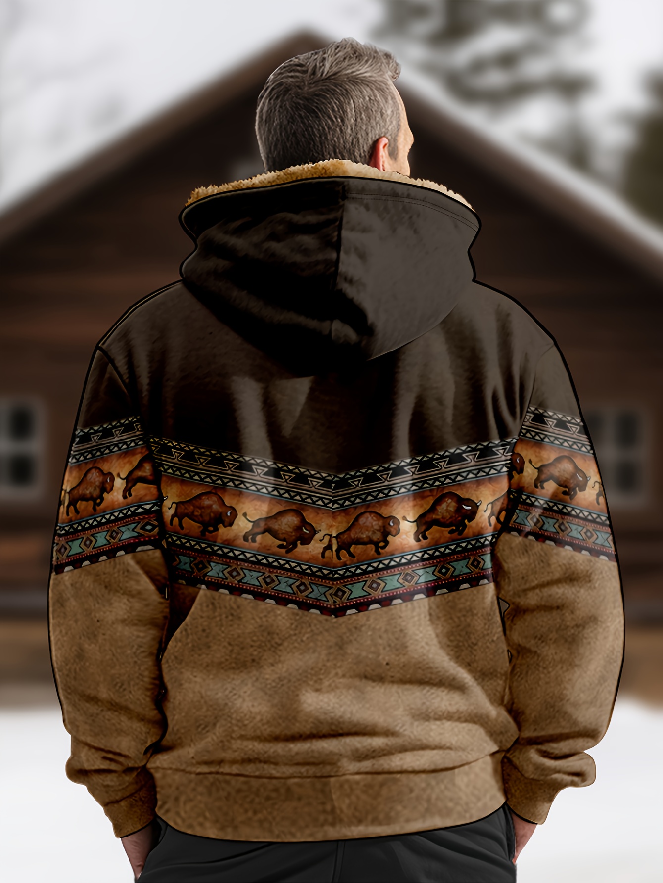 Warm Wool Hoodie Jacket Thick Winter Fleece Lined Hippie Coat