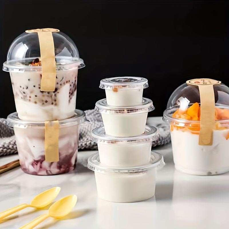 50Pcs Dessert Cups with Lids Jelly Ice Cream Pudding Clear Plastic  Packaging Box