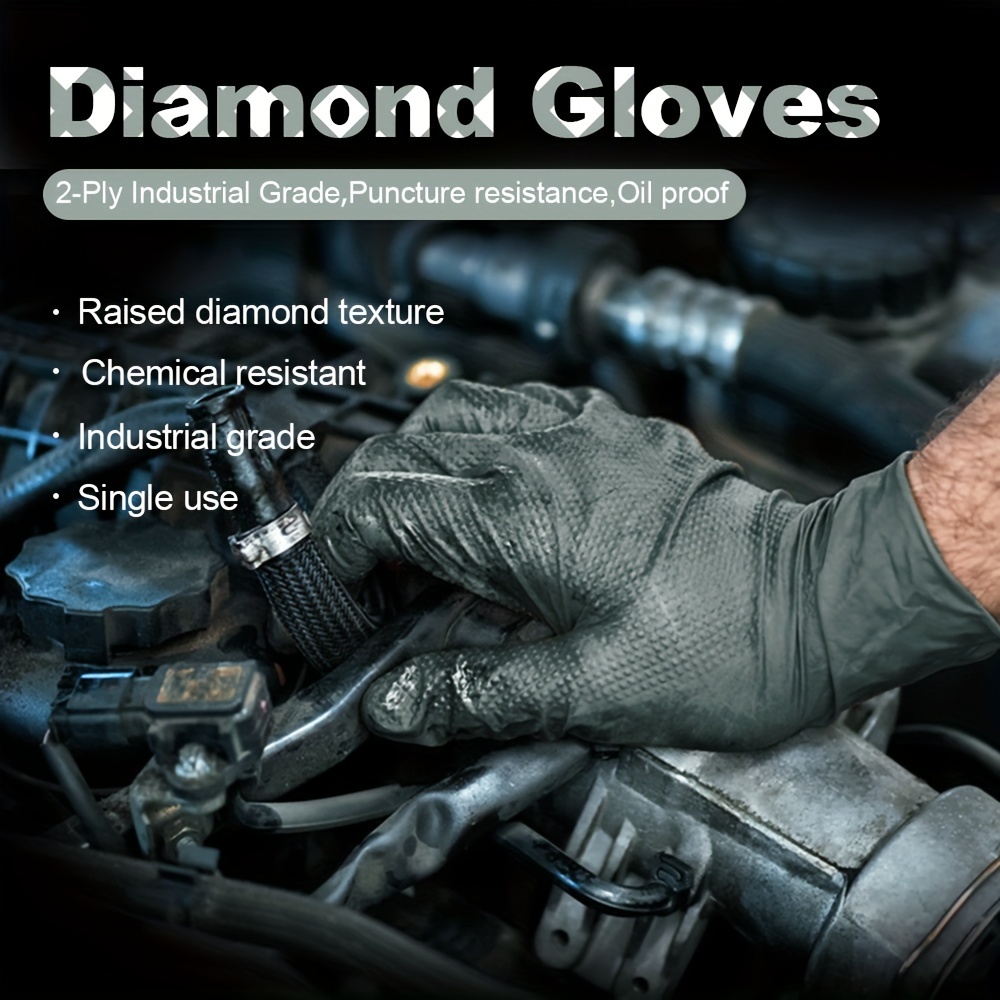 Heavy Duty Black Industrial Nitrile Gloves With Raised Diamond Texture,  Latex Free Excellent For Auto Repair, Plumbing, Painting, Manufacturing,  Cleaning, Food Service And Much More - Temu