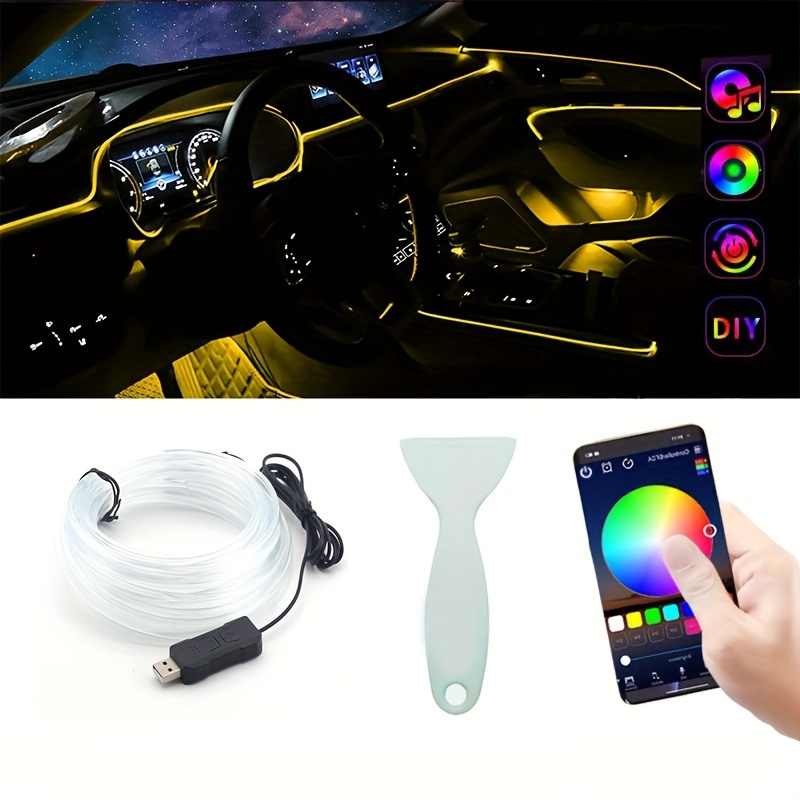 Luces interiores de coche, tira de luz LED para automóvil, 5 en  1 con fibra óptica de 236.22 pulgadas, 16 millones de colores y 29 modos de  escena, kits de iluminación