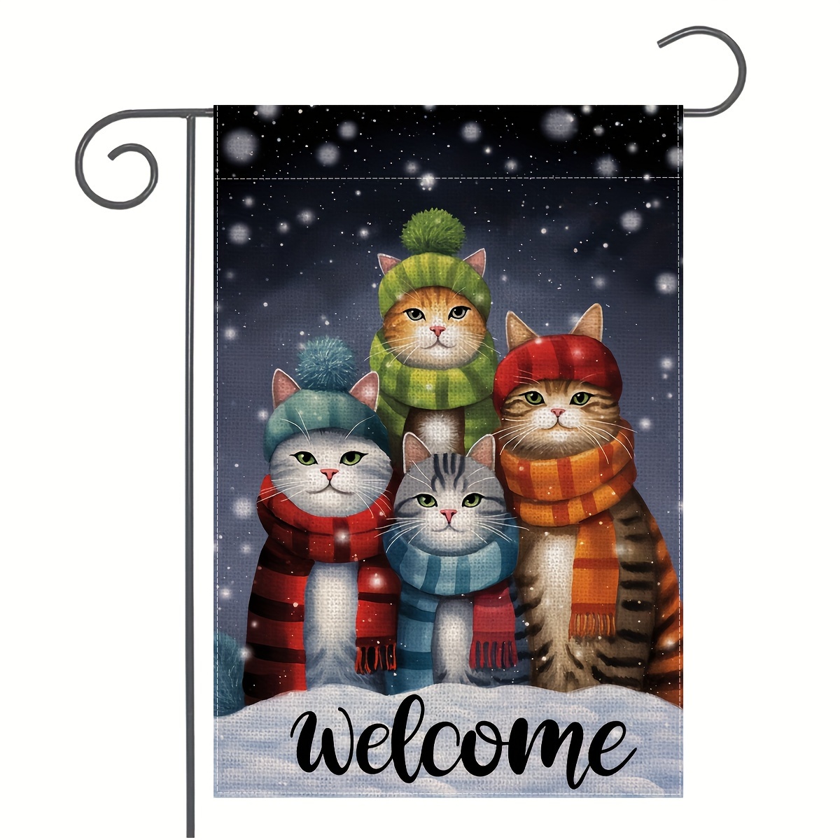 

1pc Funny 4 Cats Winter Decorative Garden Flag, Home Xmas Quote House Yard Flag, Rustic Winter Garden Yard Decoration, Seasonal Outdoor Flag 12 X 18 In