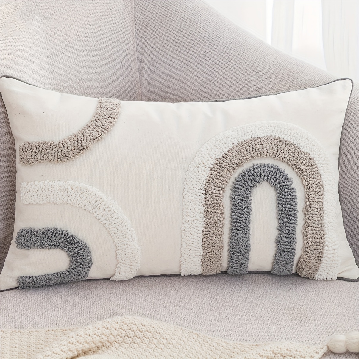 TEMU 1 Housse de coussin rayée de U, style nordique bohème avec technologie bouclage velours pour chambre à coucher et salon