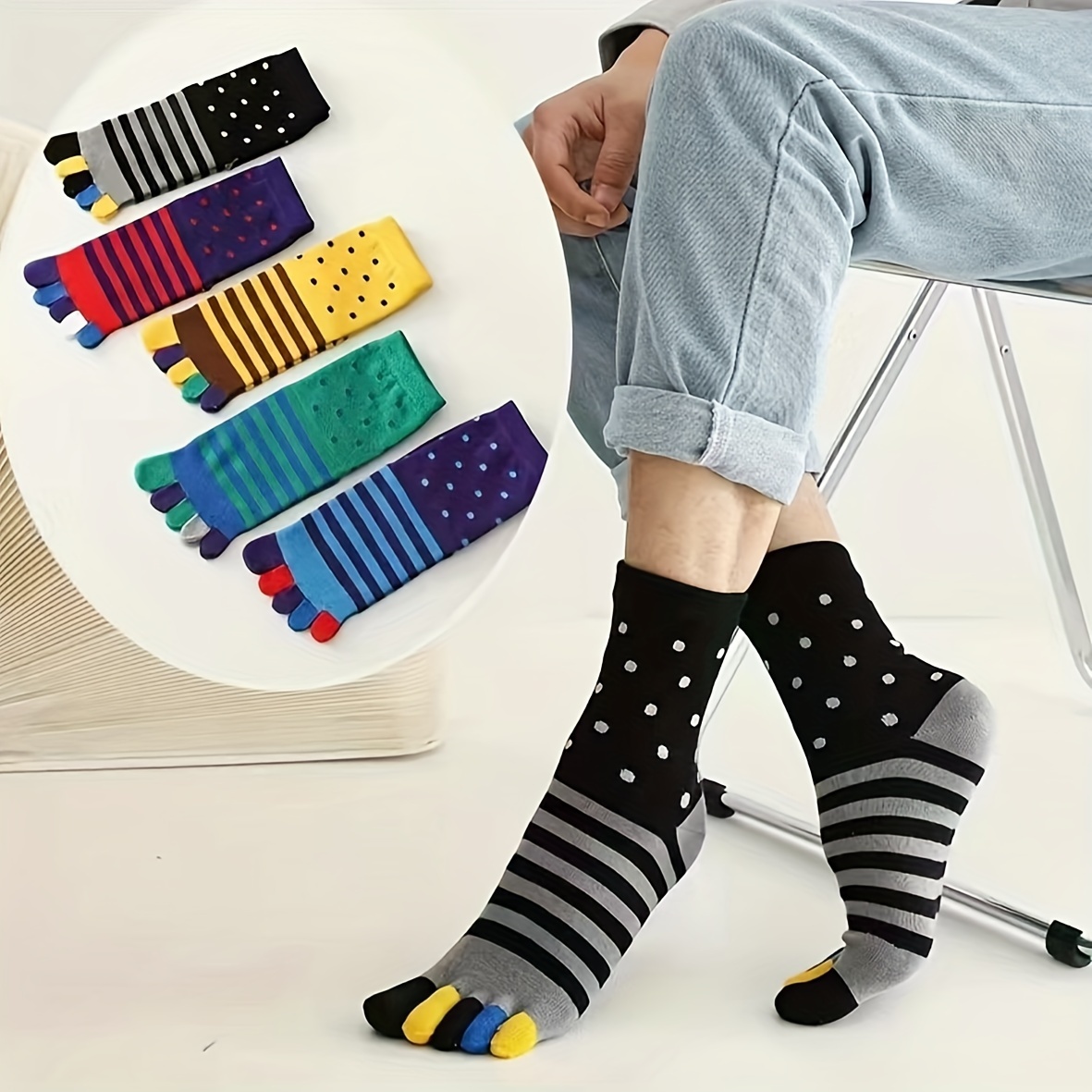 Men's Colorful Split Toe Tabi Socks Low Cut Five toe Novelty