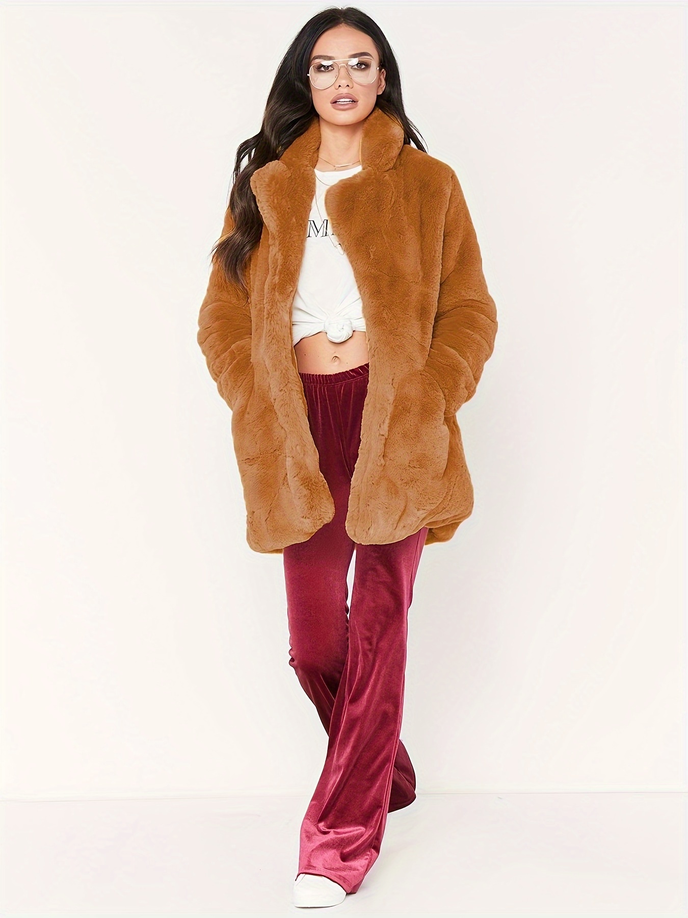 Women's Elegant Winter Coat Plus Size Solid Long Sleeve Open - Temu