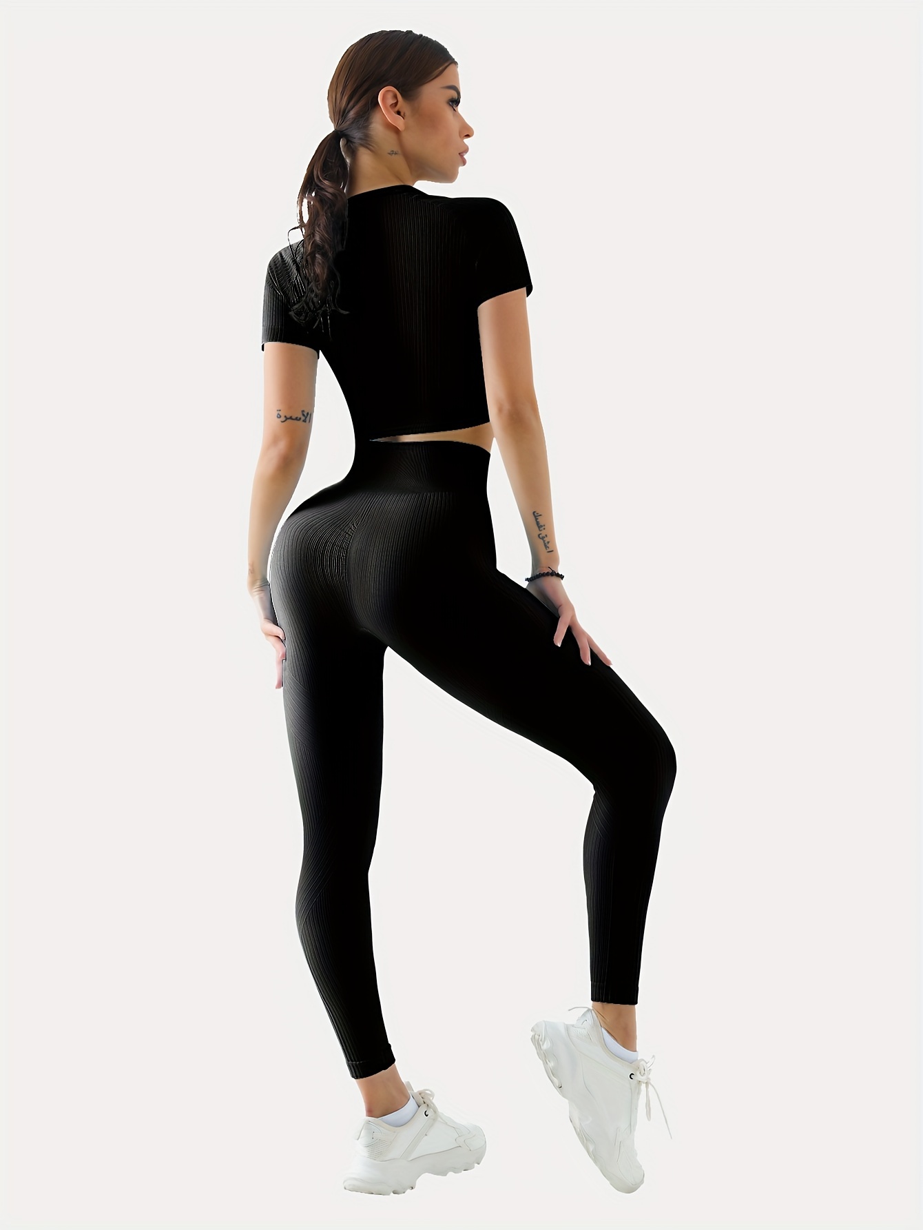 Conjunto de 2 piezas de yoga para mujer, conjunto de ropa deportiva de  cintura alta, leggings de cintura alta, conjunto de ropa deportiva