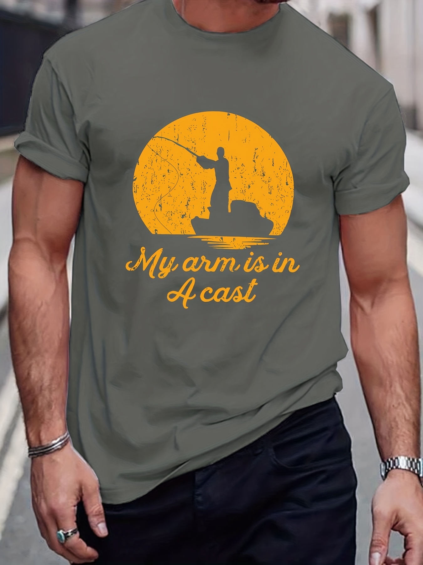Fishing Man Slogan Pattern Print Men's T shirt Graphic Tee - Temu Australia