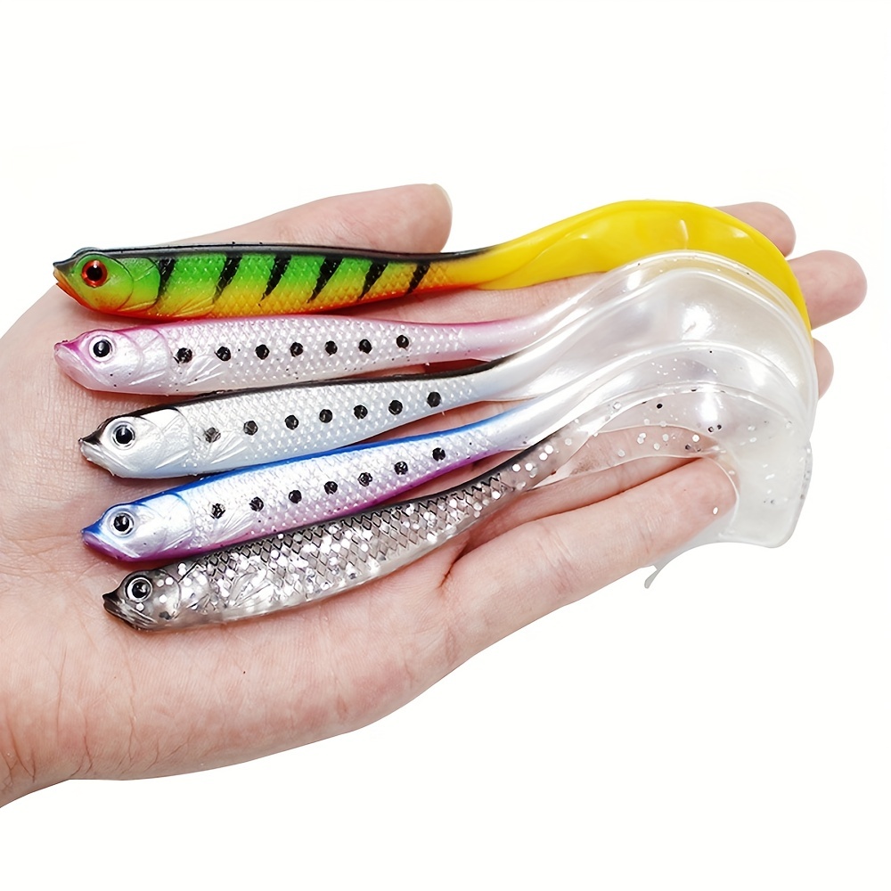 

5pcs Versatile Soft Plastic Fishing Lures For Bass, Saltwater And Freshwater Fishing - Lifelike Design And Durable Material For Optimal Performance